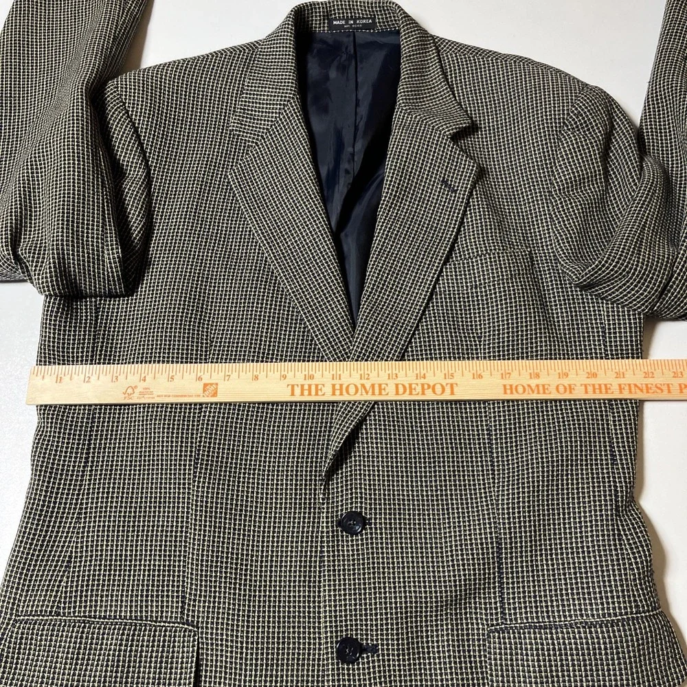 Alfani Blazer 100% Pure New Wool Blazer Size 42L Navy‎ Beige Textured Sport Coat